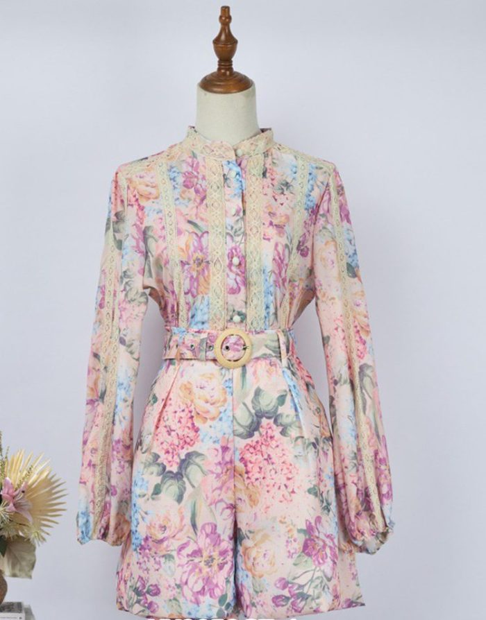 European and American Sexy Vacation Style Summer New Round Neck Long Sleeve Ruffled Design Floral Print Short Dress-YY0058GZ