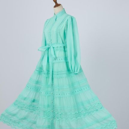 Spring new solid color French lace patchwork puff sleeve shirt and long skirt-GZYYWL011