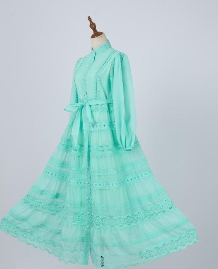 Spring new solid color French lace patchwork puff sleeve shirt and long skirt-GZYYWL011