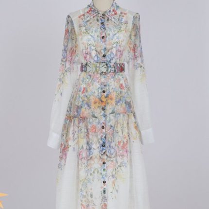 New Fashion Spring/Summer Women's Vacation Style Suit Collar Short Sleeve Large Swing Long Dress Printed Dress-YY0060GZ