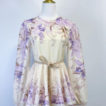 Retro Elegant Dress Women's Luxury Fashion Printed Waist Chiffon Floral Skirt Long Skirt-GZYYWL013