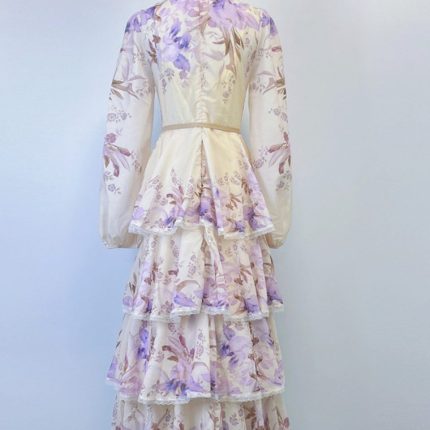 Plus Size High Quality Spring Elegant Stand Collar Dress for Women Printed Lace Vestidos Ladies Elegant Dresses Clothes Women-YY0046GZ