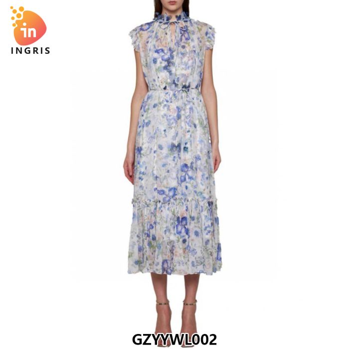 Summer Fall Cross Lace up Long Boho Dress Printing Fashion Women Dresses Bohemian Holiday Party Beach Vestidos-GZYYWL002