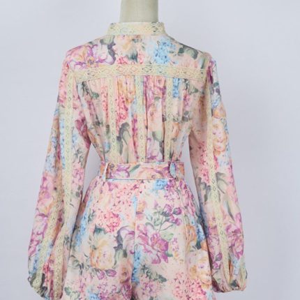 European and American Sexy Vacation Style Summer New Round Neck Long Sleeve Ruffled Design Floral Print Short Dress-YY0058GZ