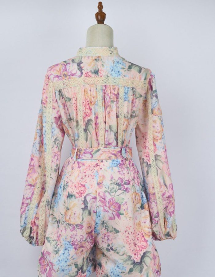 European and American Sexy Vacation Style Summer New Round Neck Long Sleeve Ruffled Design Floral Print Short Dress-YY0058GZ