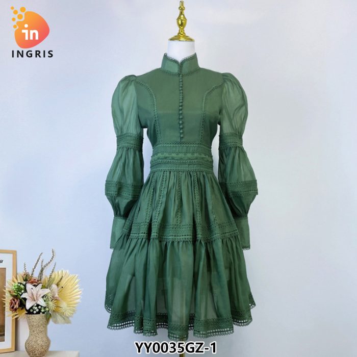 Lace Splicing Design Lantern Sleeve Dress-YY0035GZ