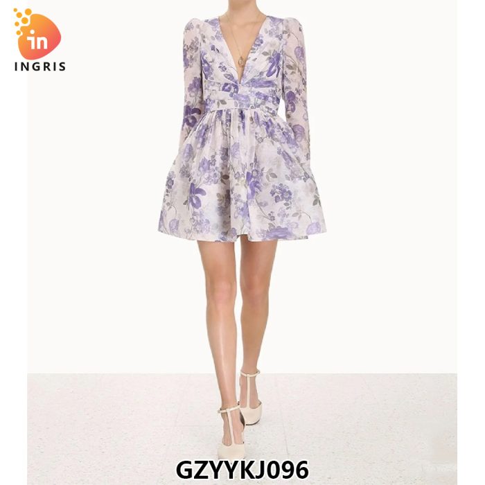 Sexy Women Clothing New Loose Deep V Waist Decorations Ruffled Mesh Dress-GZYYKJ096