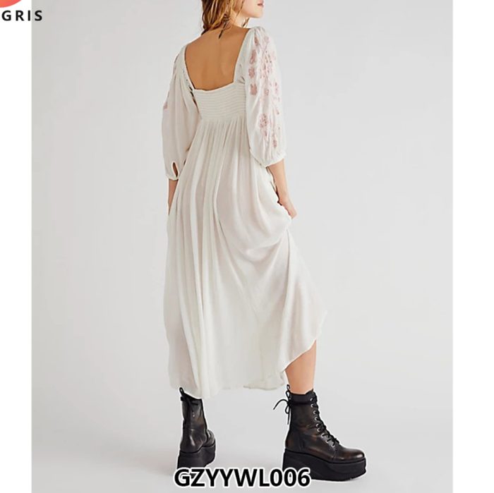 Fashion V-Neck Women Long Sleeve Dresses Chiffon Loose Maxi Dress-GZYYWL006