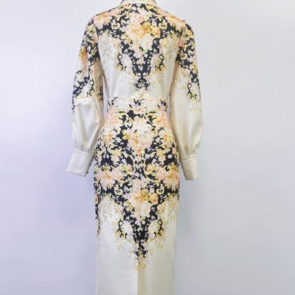 New Pearl Button Silk Hemp Blouse High Waist Pleated Swing Long Skirt Set-GZYYKJ084