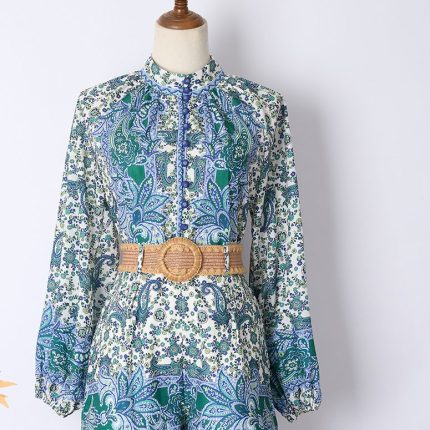 High Quality Designer Retro Print Long Sleeve Dresses Maxi Dress-YY0061GZ