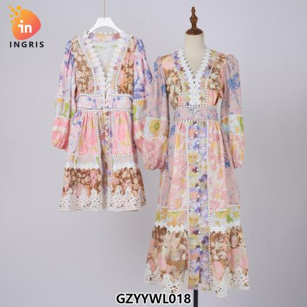 Elegant Chiffon Dress Women's Lace up Waist Slim Collar Ruffle Pleated Long Sleeve Dress-GZYYWL018