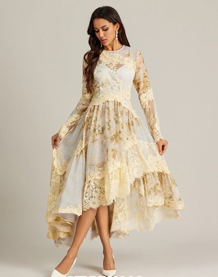 Spring Fashion Women Peter Pan Collar Sequined Beading Deco Long Sleeve Party Elegant Maxi Dress