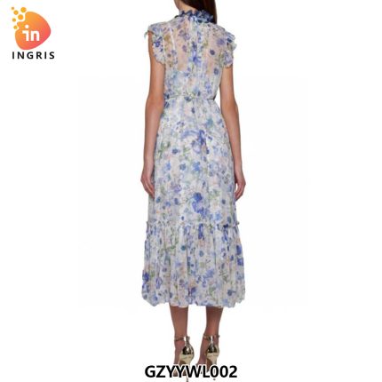 Summer Fall Cross Lace up Long Boho Dress Printing Fashion Women Dresses Bohemian Holiday Party Beach Vestidos-GZYYWL002