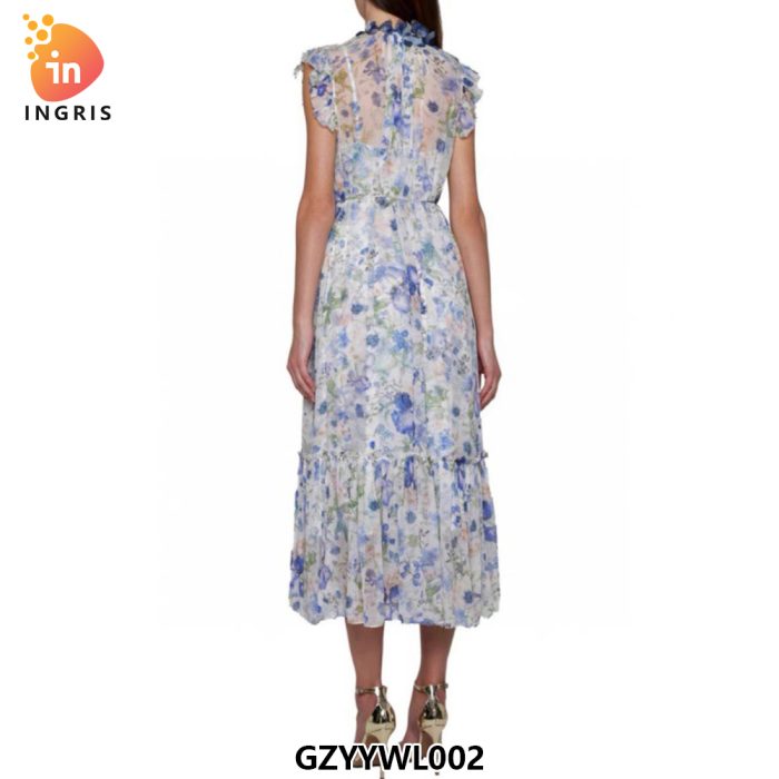 Summer Fall Cross Lace up Long Boho Dress Printing Fashion Women Dresses Bohemian Holiday Party Beach Vestidos-GZYYWL002