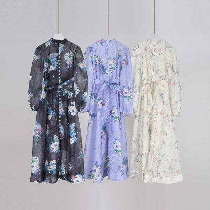 Spring Sweet Tunic Bandage Casual Midi Dress for Women Empire Printed Ruffled Lace Dress-GZYY0002