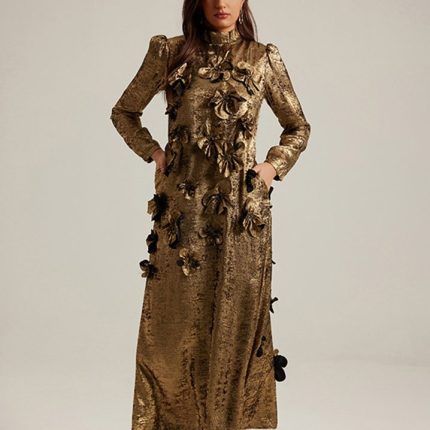 Fashion Design Glossy Three-Dimensional Flower Middle East Dubai Arab Lady Long Dress-YY0039GZ