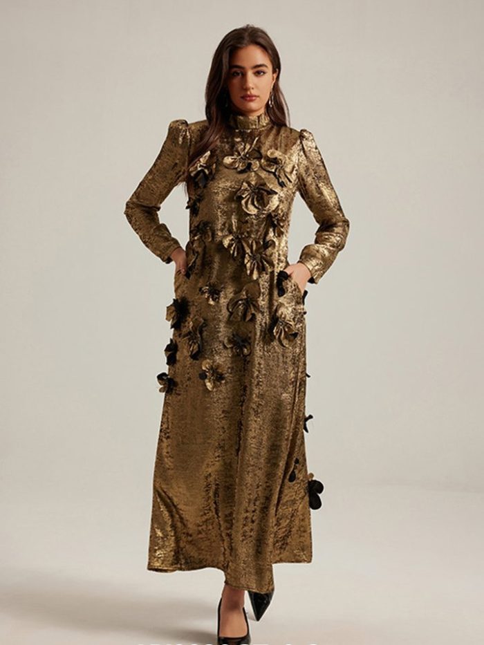 Fashion Design Glossy Three-Dimensional Flower Middle East Dubai Arab Lady Long Dress-YY0039GZ