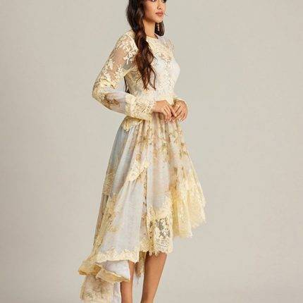 Spring Fashion Women Peter Pan Collar Sequined Beading Deco Long Sleeve Party Elegant Maxi Dress-GZYYKJ092