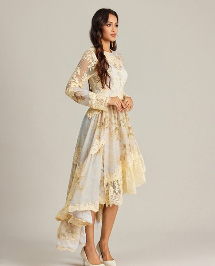Spring Fashion Women Peter Pan Collar Sequined Beading Deco Long Sleeve Party Elegant Maxi Dress-GZYYKJ092