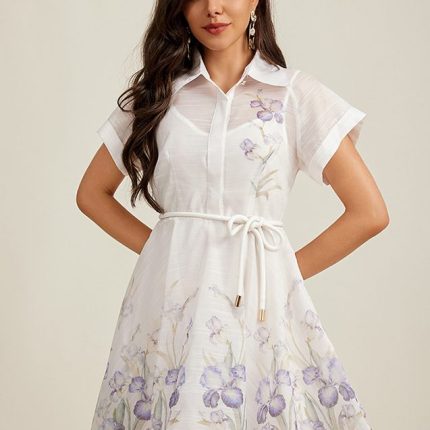 New Custom Women's Elegant Embroidered Sleeveless Button-Down Lapel Dress Women's Casual Summer Midi Dress-GZYYKJ066
