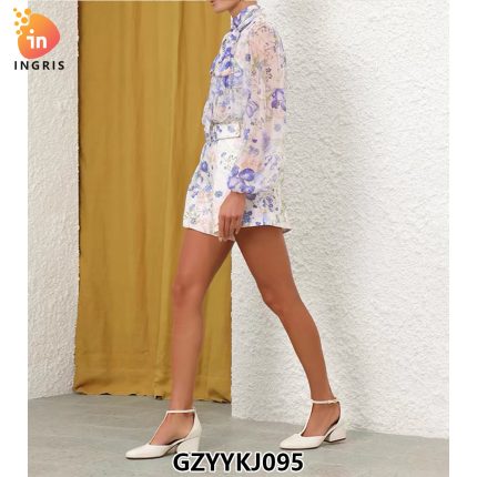 Hot Sale High Quality Stand Collar Floral Loose-Fit Long Sleeve Bodysuits Women Short Jumpsuit Bohemia Style Linen Playsuits-GZYYKJ095