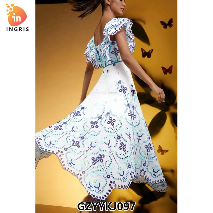 Summer Women's Pleated Dress Women's Clothing Dress Round Neck Women's Floral Party Dress-GZYYKJ097