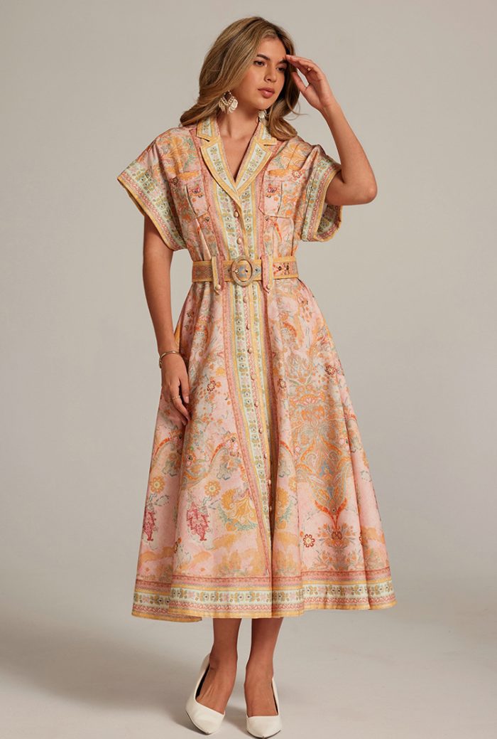 V neck dress style bandage short sleeve dress sexy woman clothes floral dresses-GZYY0001