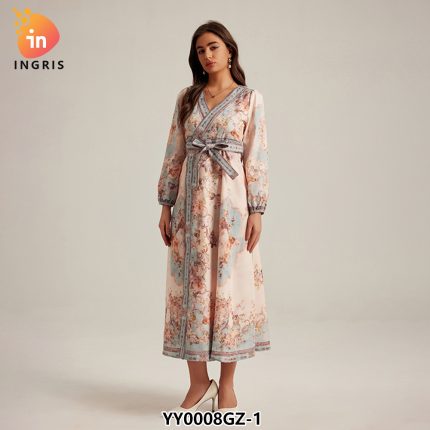 Middle East Muslim Dubai Luxury Print Women's Long Skirt Arab Moroccan Dress-YY0008GZ