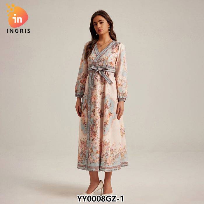 Middle East Muslim Dubai Luxury Print Women's Long Skirt Arab Moroccan Dress-YY0008GZ