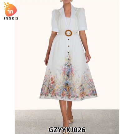 New Fashion Spring/Summer Women's Vacation Style Suit Collar Short Sleeve Large Swing Long Dress Printed Dress-GZYYKJ026