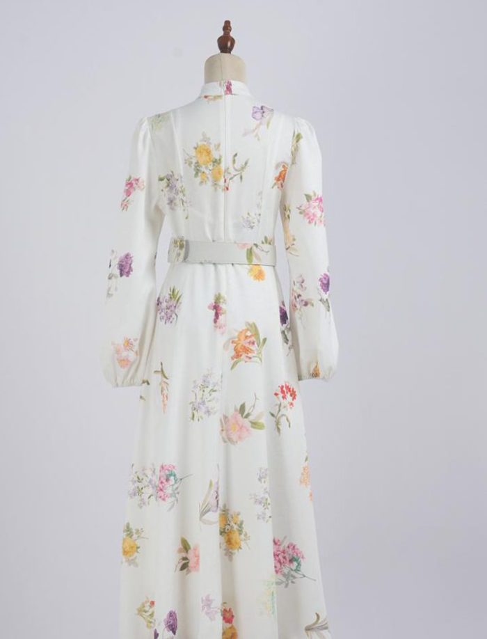 Wholesale Women's Clothing Spring New Lantern Sleeve Printed Single Breasted Dress-GZYYWL049