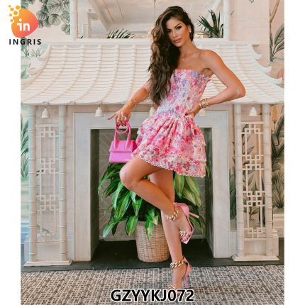 Sexy Party Dress Summer New Fashion Bra Single Collar Elastic Waist Elastic Printed Design Mini Skirt-GZYYKJ071