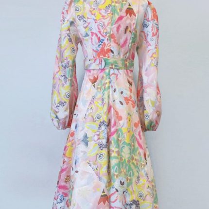 Plus Size Vintage V-Neck Tunic Midi Dress for Women Empire Printed Lace Dresses Ladies Elegant Dresses Clothes Women-YY0041GZ