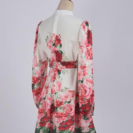 Early Autumn Australia Vintage Court Style Rose Print Eye-Catching Mini Dress in Stock-GZYYKJ069