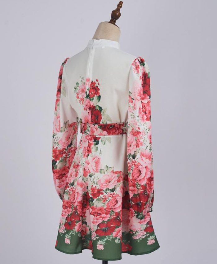 Early Autumn Australia Vintage Court Style Rose Print Eye-Catching Mini Dress in Stock-GZYYKJ069