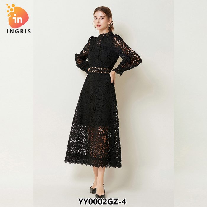 New Arrival Style Design Sense Embroidered Hollowed Out Skirt Fashion Puff Sleeve Dress-YY0002GZ