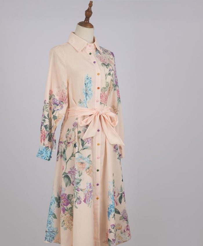 New Fashion Summer Linen Shirt Dress Casual Retro Casual Chic New Style Ladies Chic Dress-GZYYKJ037