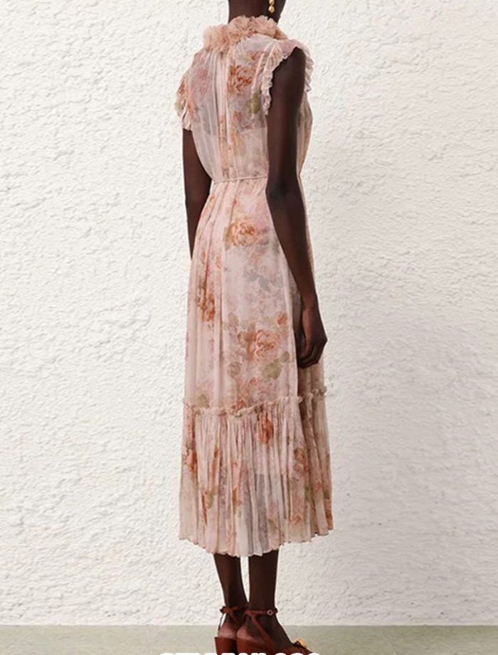 Trendy Brand Temperament Elegant Dresses Spring New Stand Collar Sleeveless Pleated Layered Irregular Dress-GZYYWL028