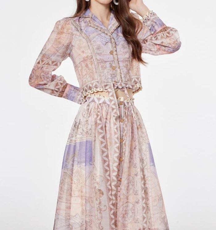 Elegant Chiffon Dress Women's Lace up Waist Slim Collar Ruffle Pleated Long Sleeve Dress-GZYYWL019
