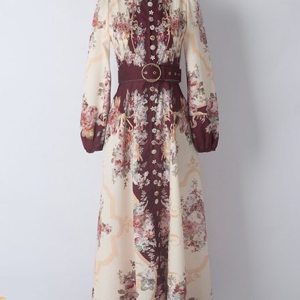 Autumn New Style Retro Printed Thin Shirt Elegant Skirt Fashion Women'S Temperament Suit Two-Piece Set-YY0065GZ