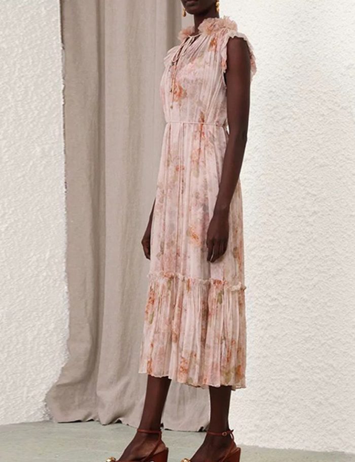 Trendy Brand Temperament Elegant Dresses Spring New Stand Collar Sleeveless Pleated Layered Irregular Dress-GZYYWL028