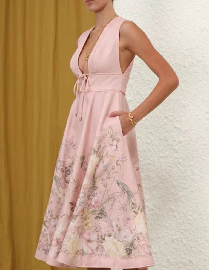 Hot Selling Casual Floral Digital Print Womens Dresses Deep V-neck Sleeveless Sexy Spring Summer Dress-GZYYYKJ016