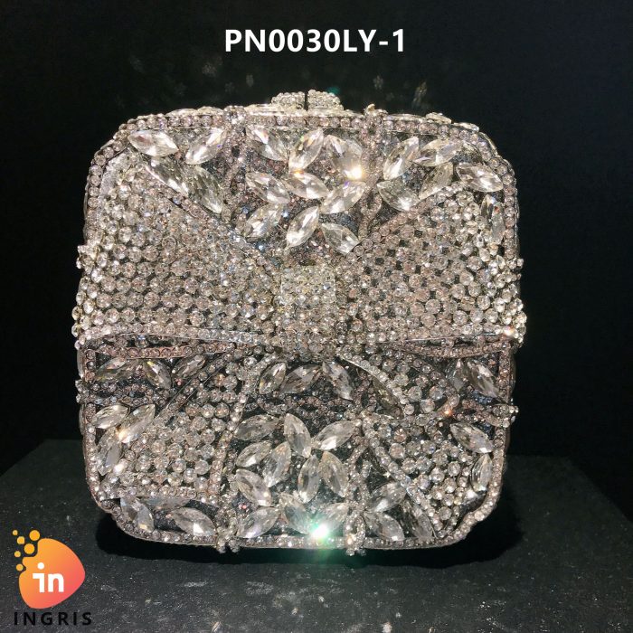Adora - Crystal Bow and Floral Embellished Evening Clutch