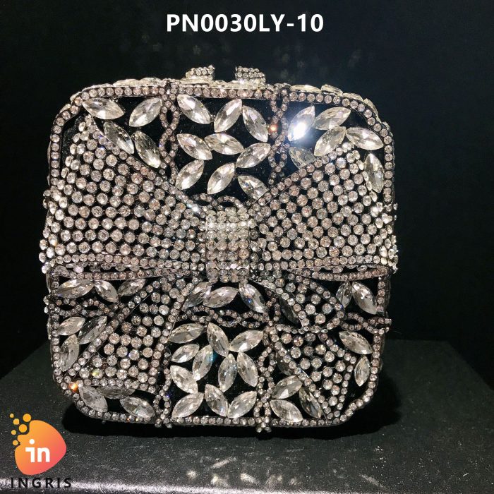 Adora - Crystal Bow and Floral Embellished Evening Clutch