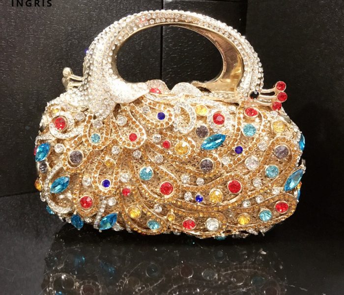 Anike - Multicolored Crystal Embellished Handle Evening Bag