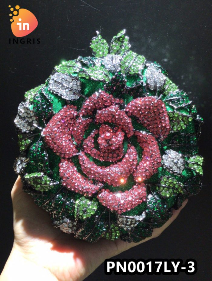 Dele - Crystal Rose Shaped Evening Clutch