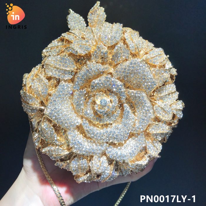 Dele - Crystal Rose Shaped Evening Clutch