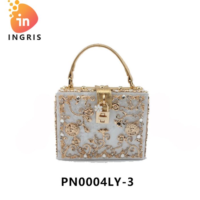 Hauwa - Luxury Blue and Gold Crystal Embellished Box Clutch
