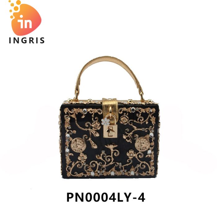 Hauwa - Luxury Blue and Gold Crystal Embellished Box Clutch