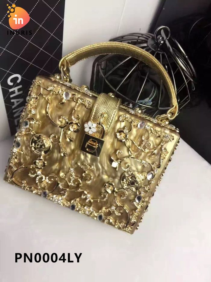 Hauwa - Luxury Blue and Gold Crystal Embellished Box Clutch